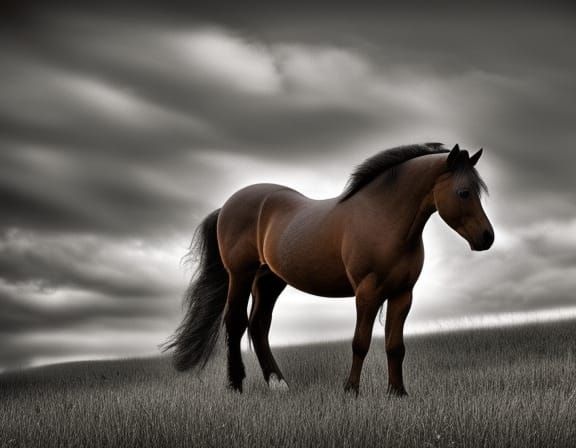 stallion on a grassy hill