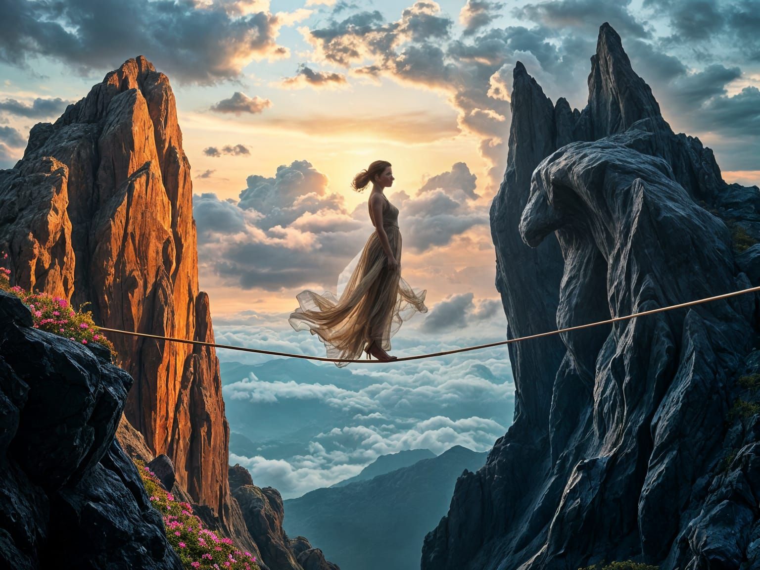 Surreal Figure Balanced between Ephemeral Beauty and Dark Tu...