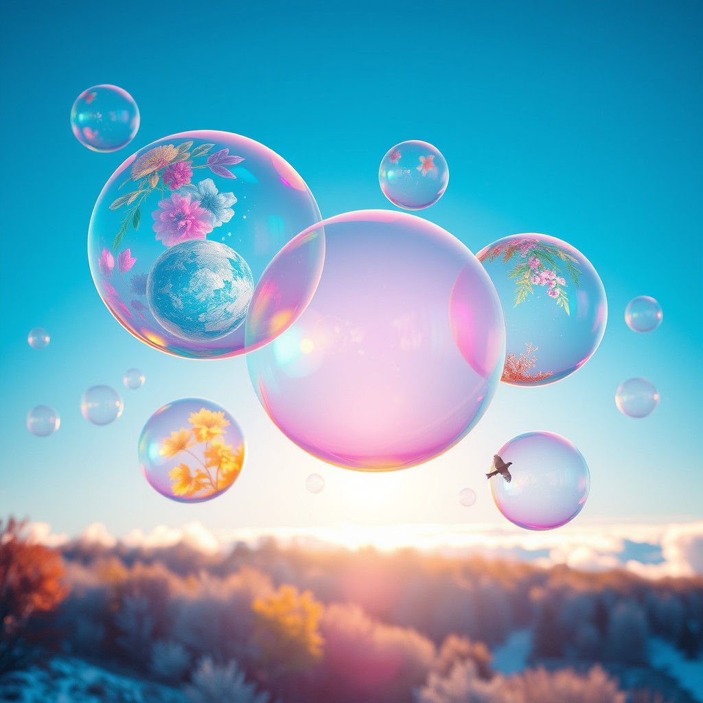 Iridescent Soap Bubbles Encapsulating the Seasons