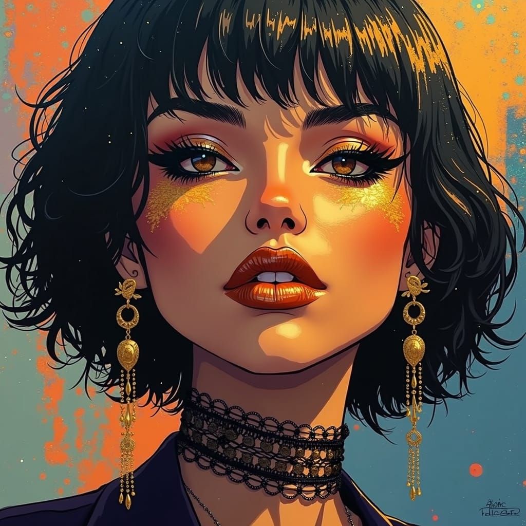 Gothic Anime Goddess in Vibrant Spotlight