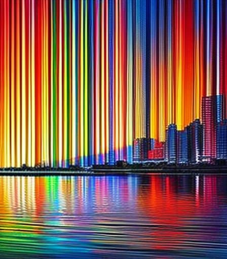 Frankfurt Skyline at Night in Neo-Impressionist Style