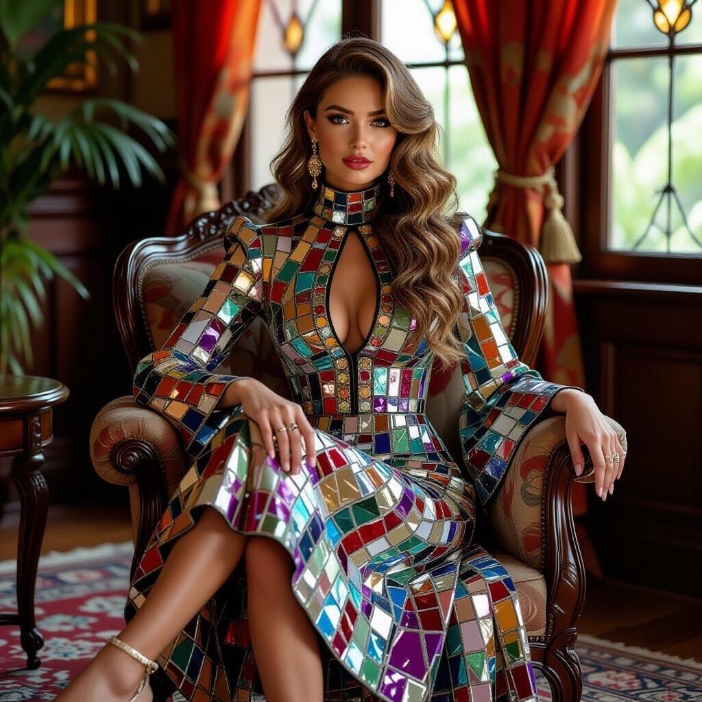 Art Nouveau Crystal Marble Dress in Cinematic Style