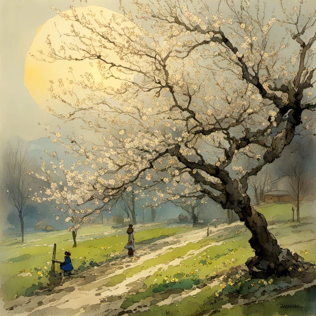 Spring Blossoms and Sun Drawing