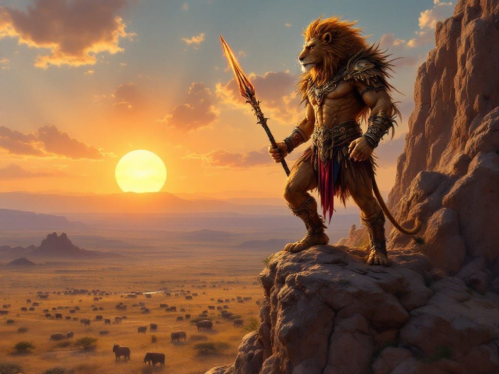 Epic Lion Warrior Defies Sunset on the Savannah