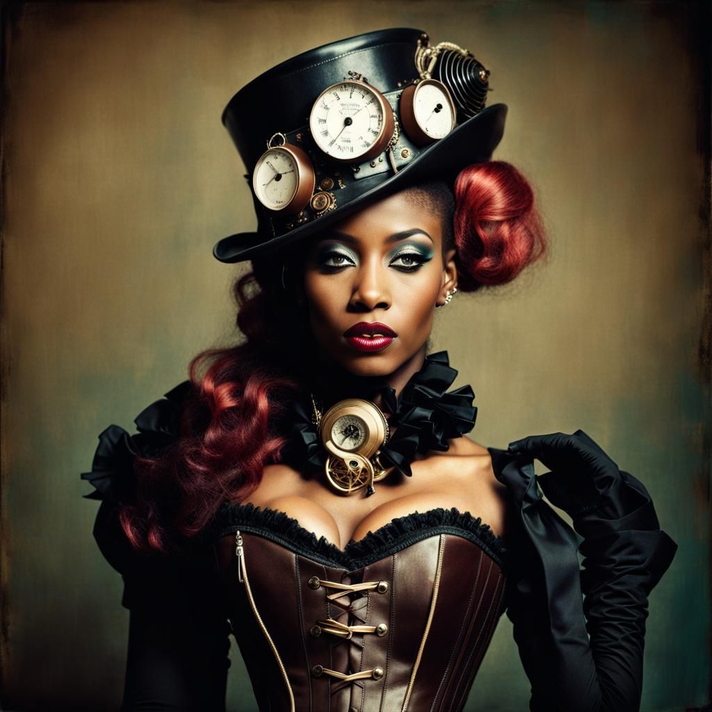 Steampunk Burlesque Portrait with Radio VU Meter