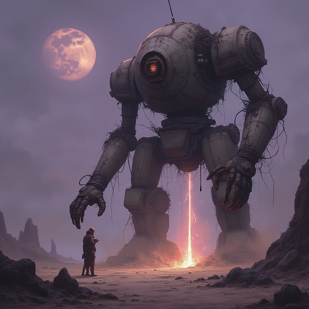 Colossal Automaton Guards Unstable Portal in Wasteland