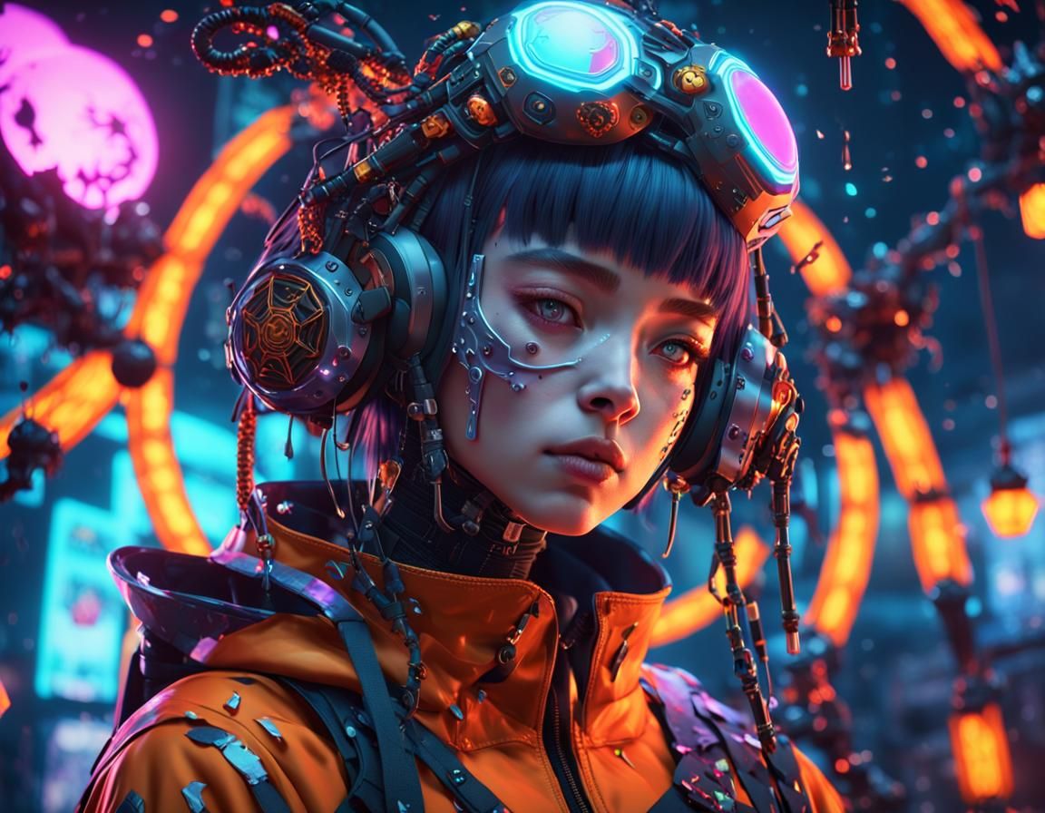 Cyberpunk Cyborg Girl in Neon Halloween Costume