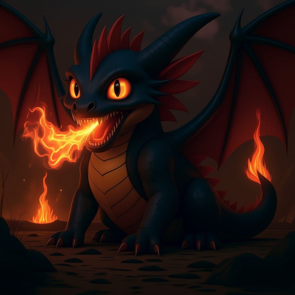 Small Dragon with Burning Eyes and Magma Scales