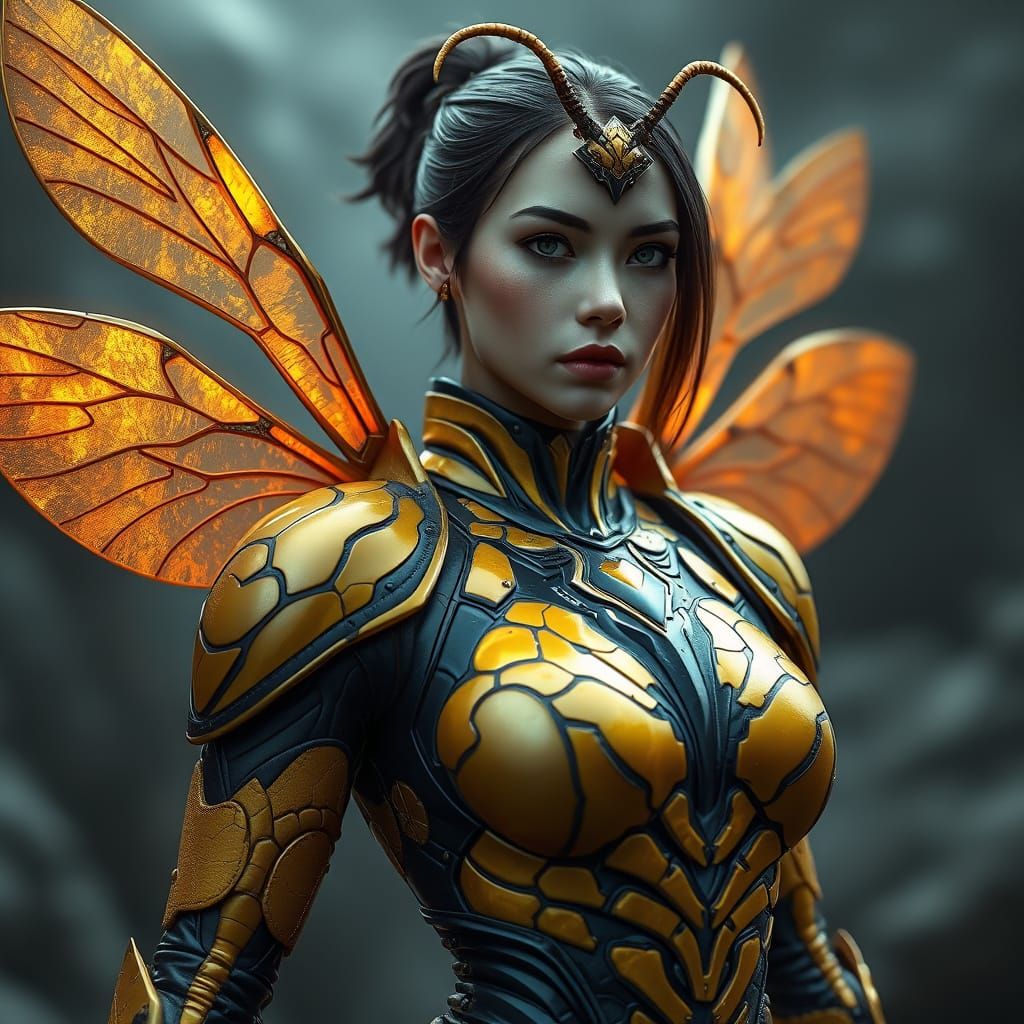 Golden Wasp Warrior in Chitinous Exosuit