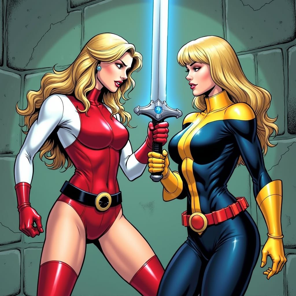 Heroic Duo Clash in Epic Comic-Book Style