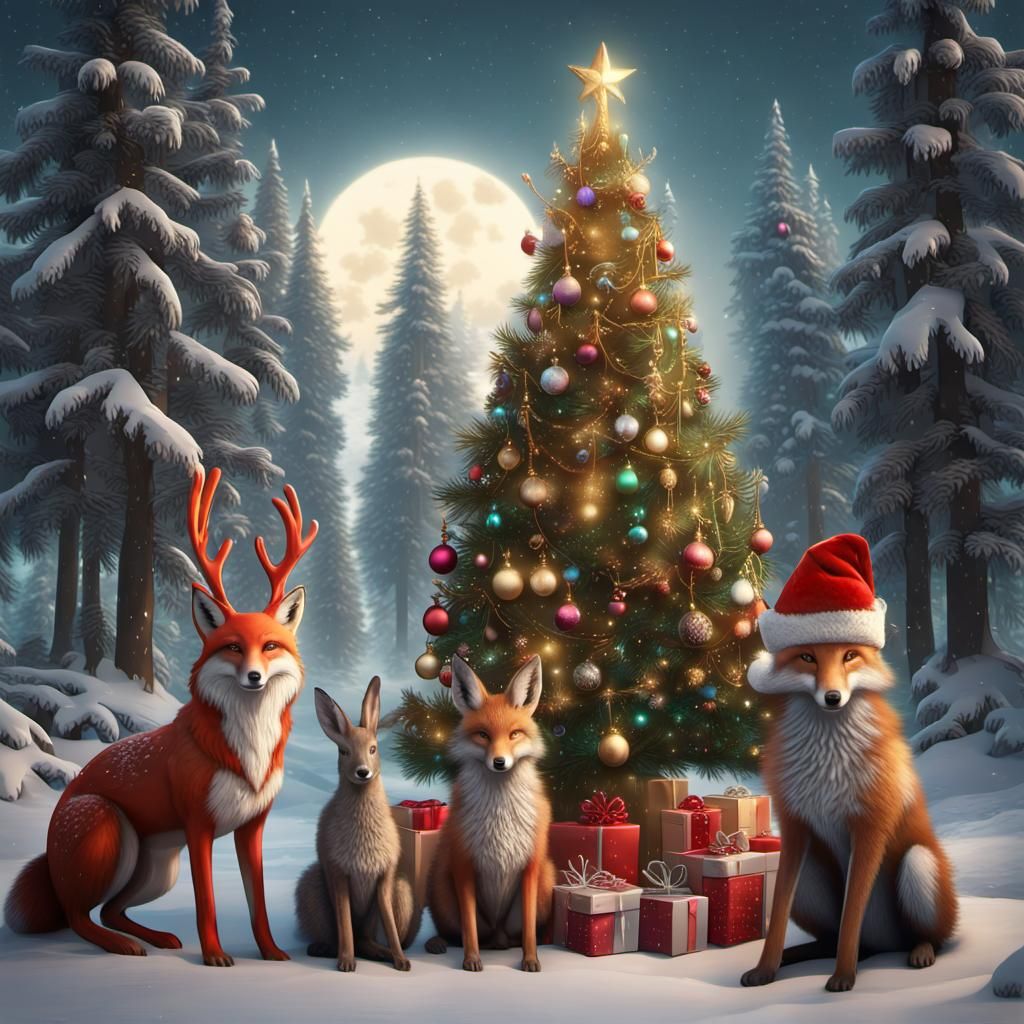 Festive Animals Celebrate Christmas: Fantasy Concept Art