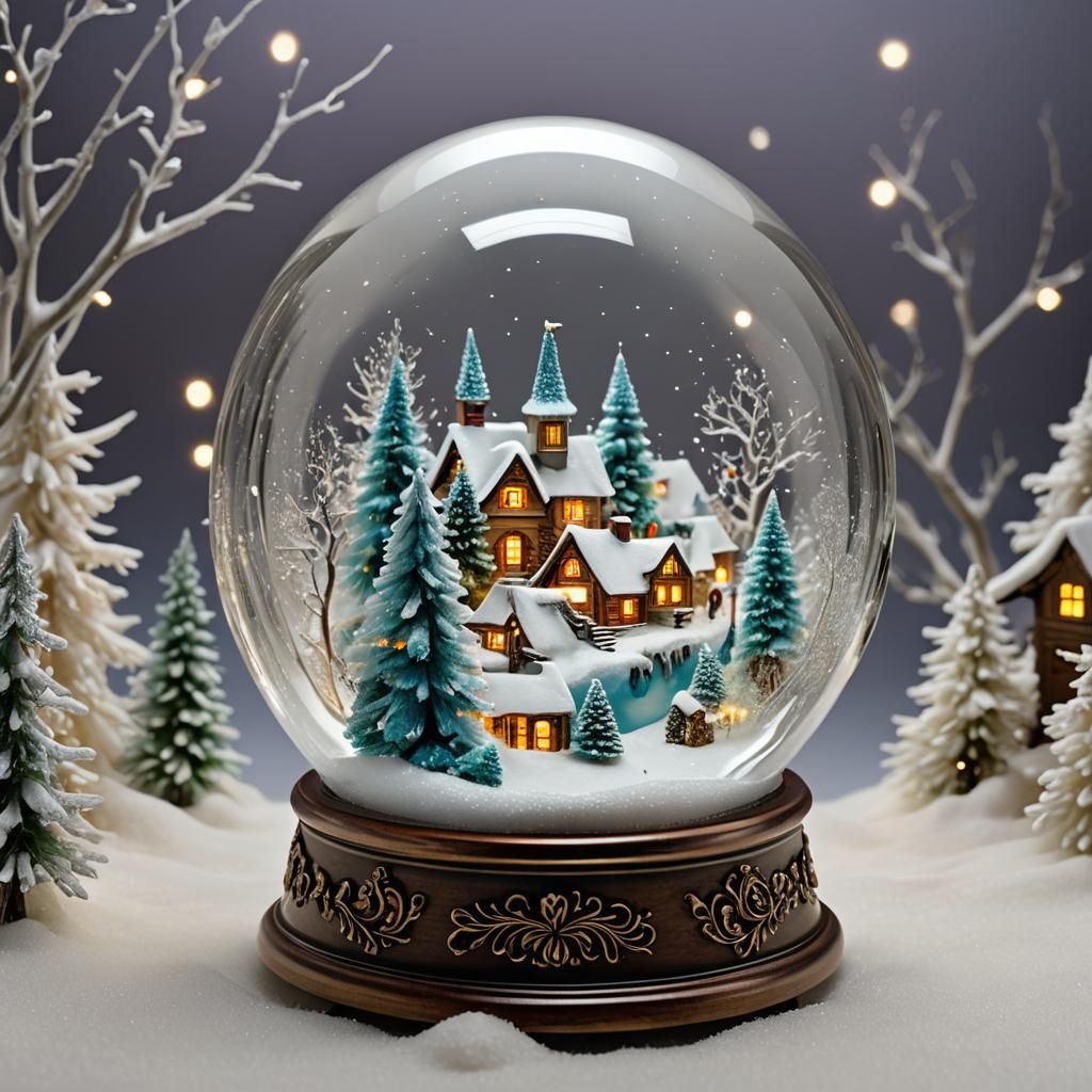 Whimsical Winter Village in Crystal Snow Globe