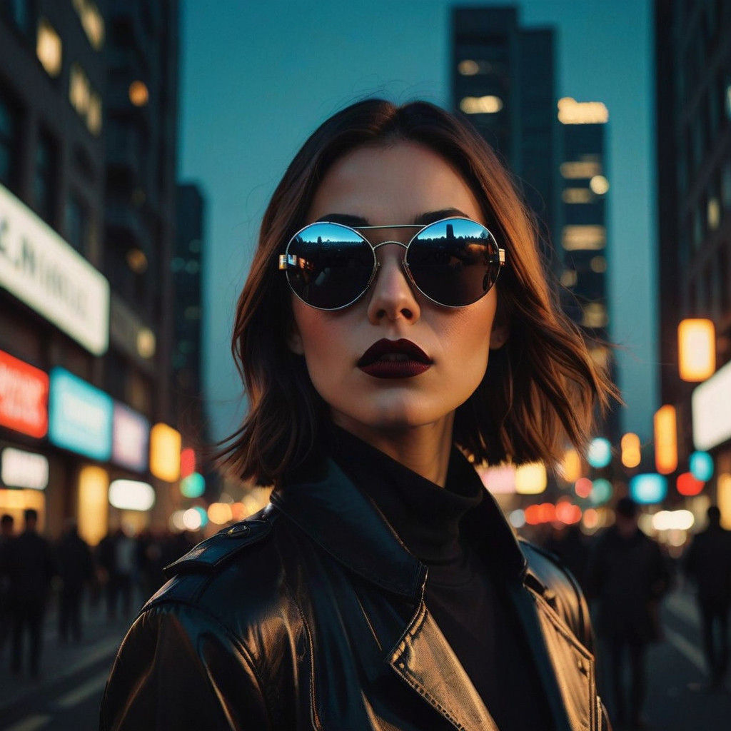 Girl in Futuristic Sunshades, City Dusk