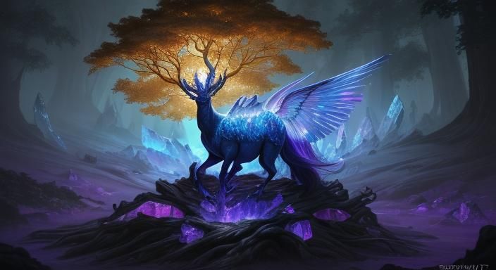 Mystical Sepyx Perched on Glowing Crystal Formation