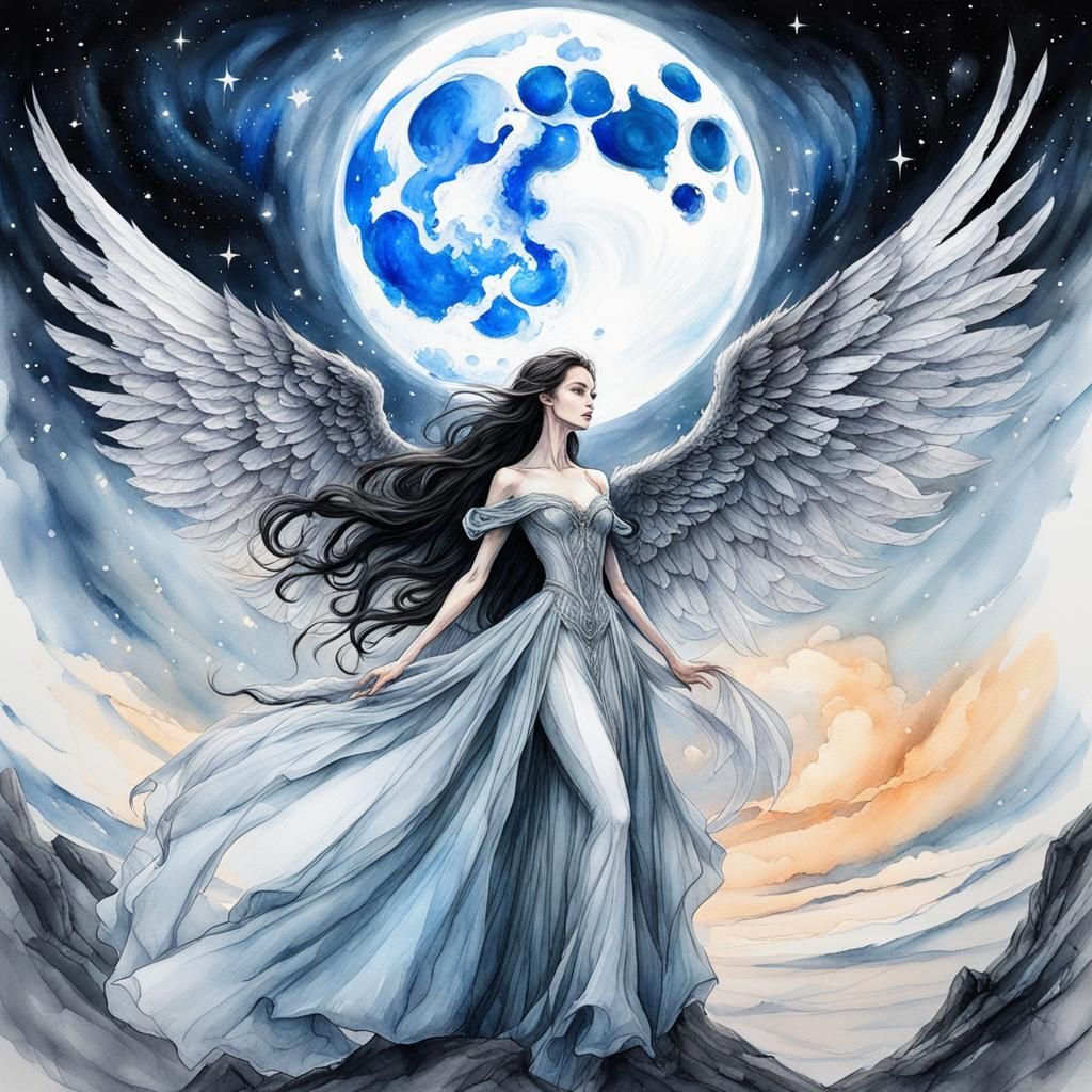 Watercolor Wings Under a Starry Sky