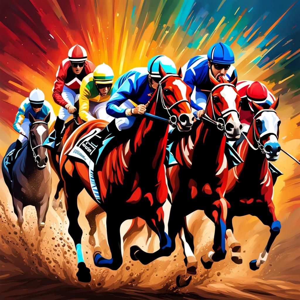 Dramatic Horse Race in Hyperrealistic Splash Art