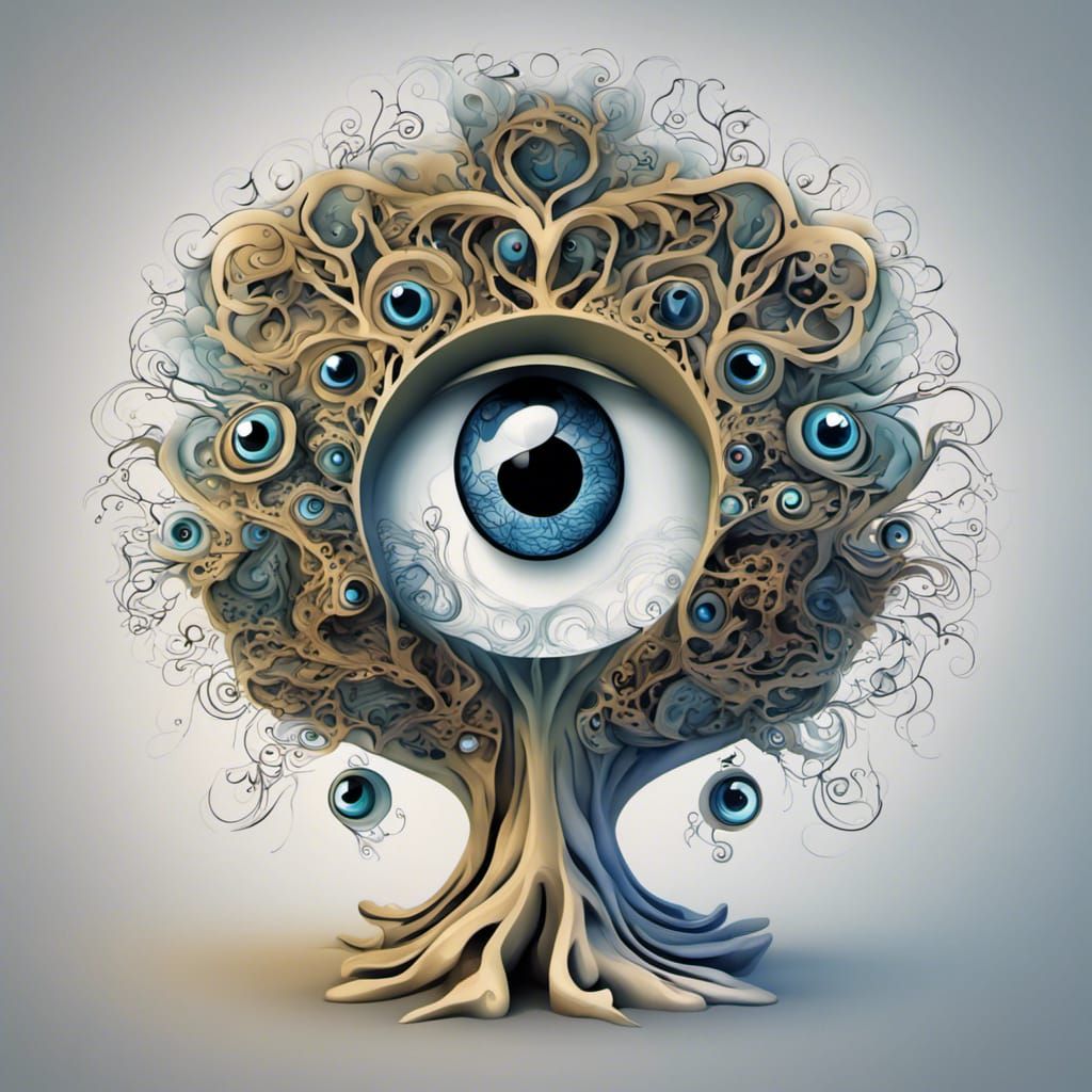 Abstract Tree with Eyes in Fractal Style