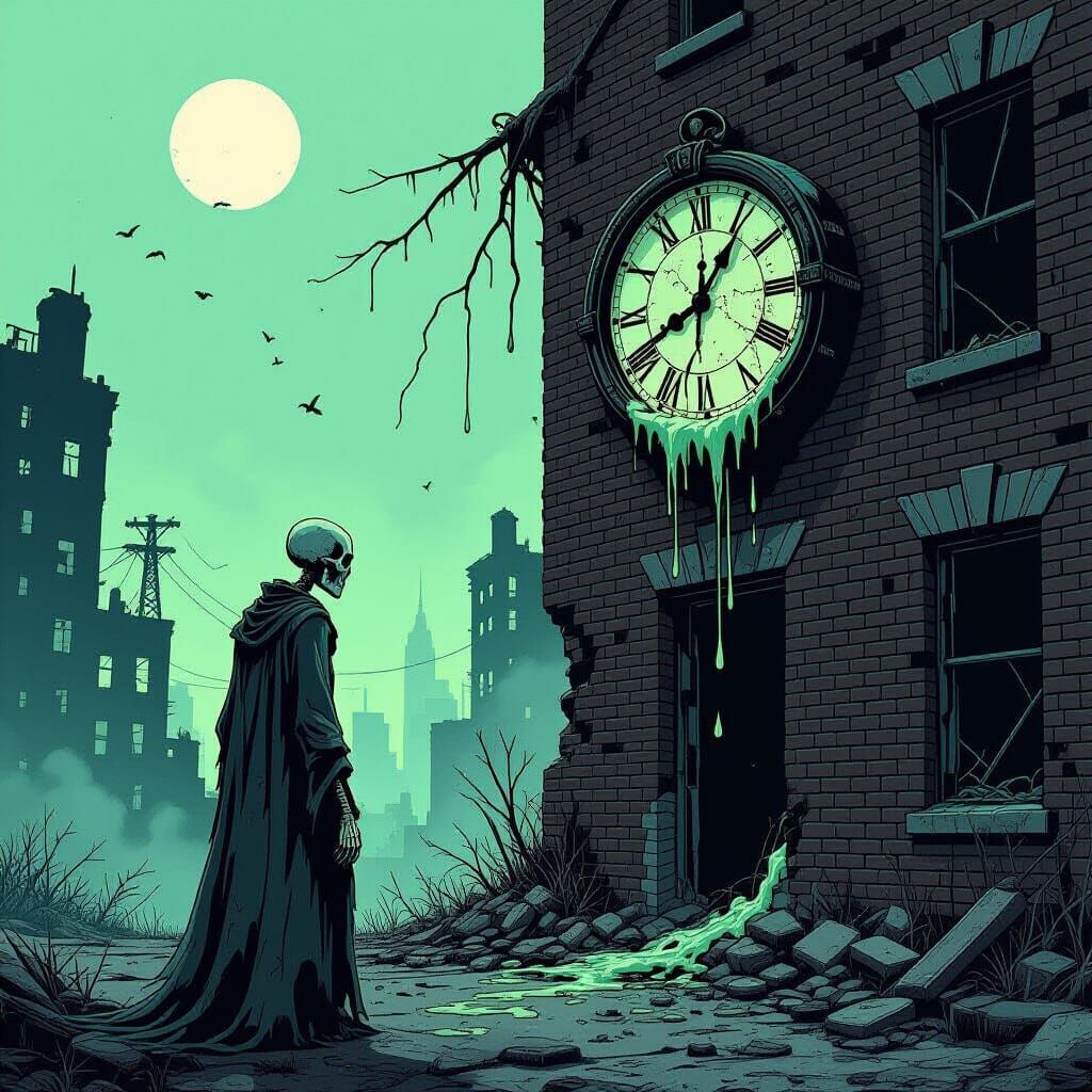 Post-Apocalyptic Clock in Moebius Style