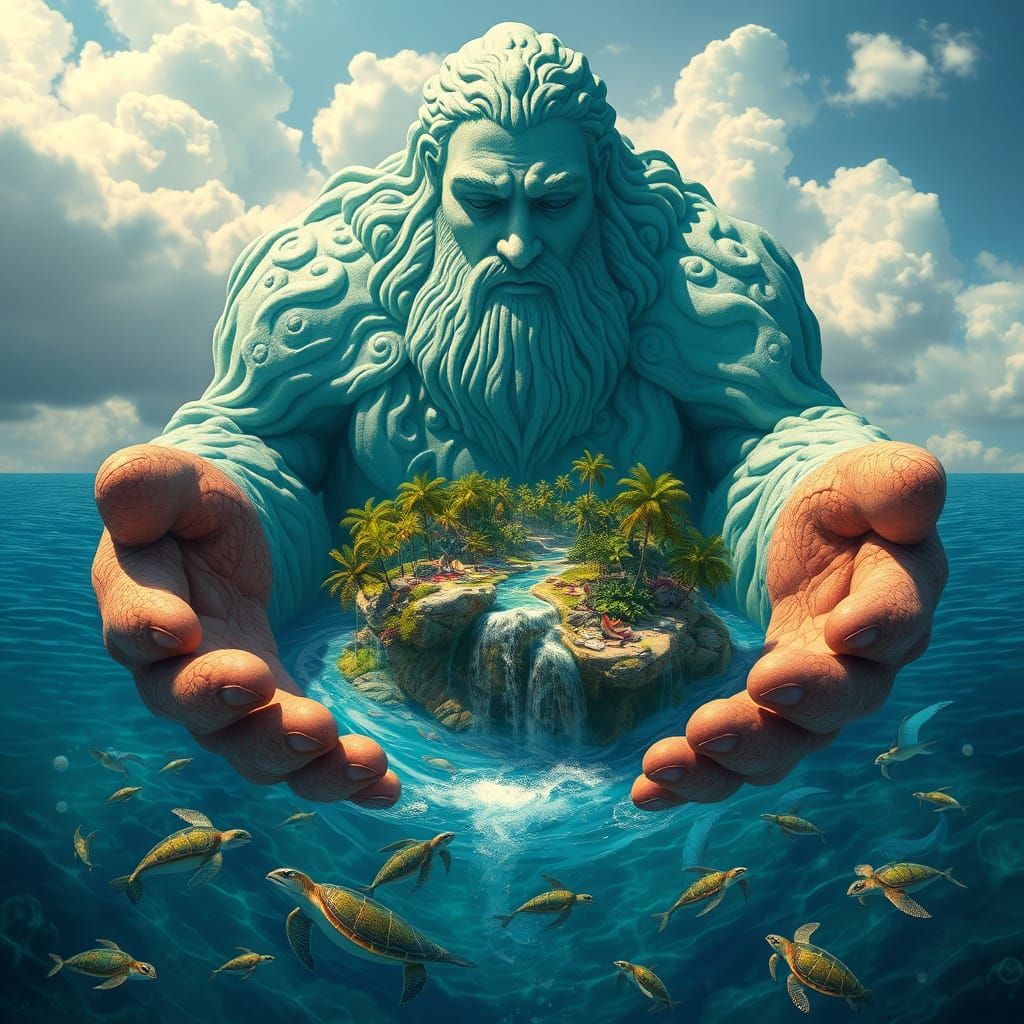 Oceanic Guardian in Whimsical Island Haven