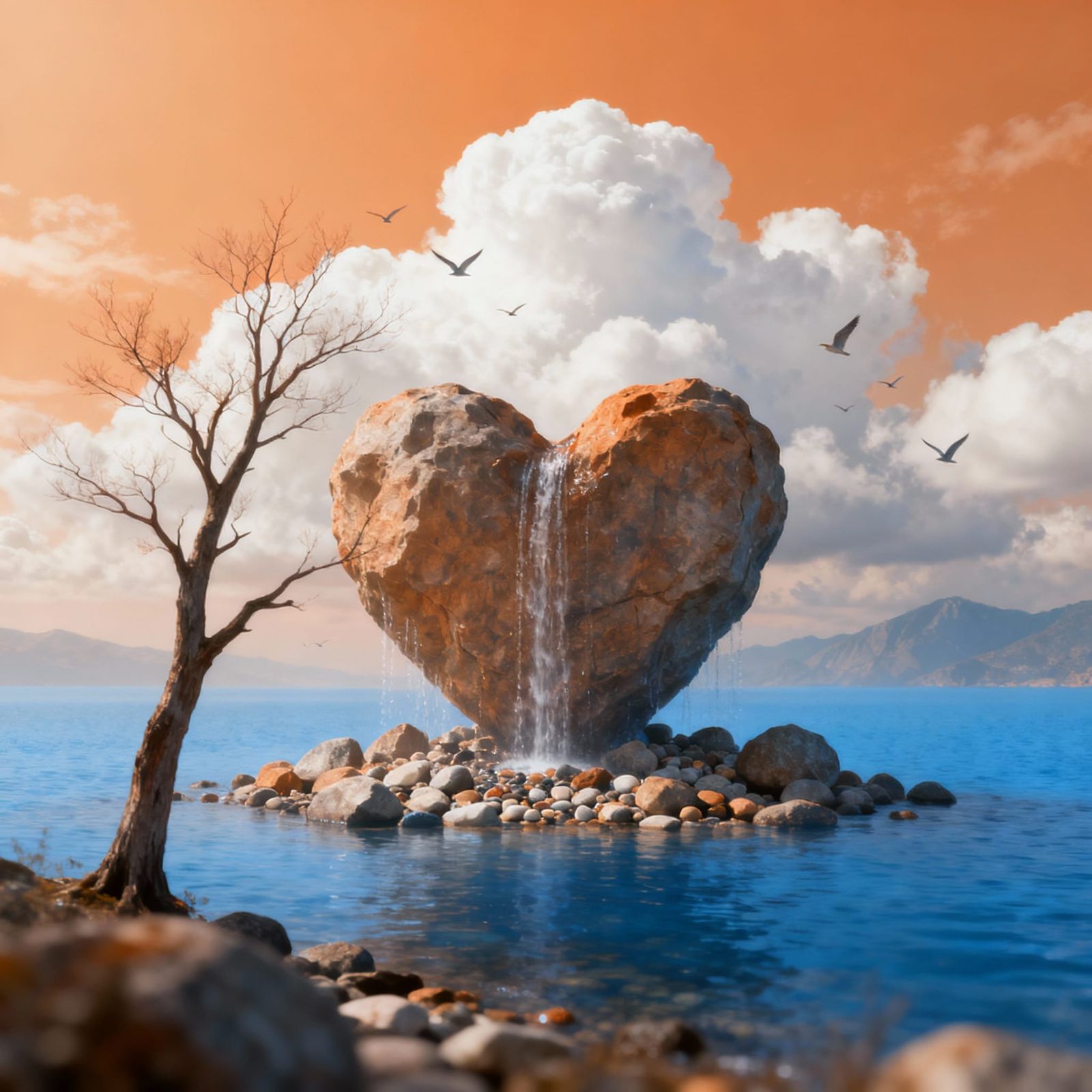 Surreal Heart Waterfall Landscape