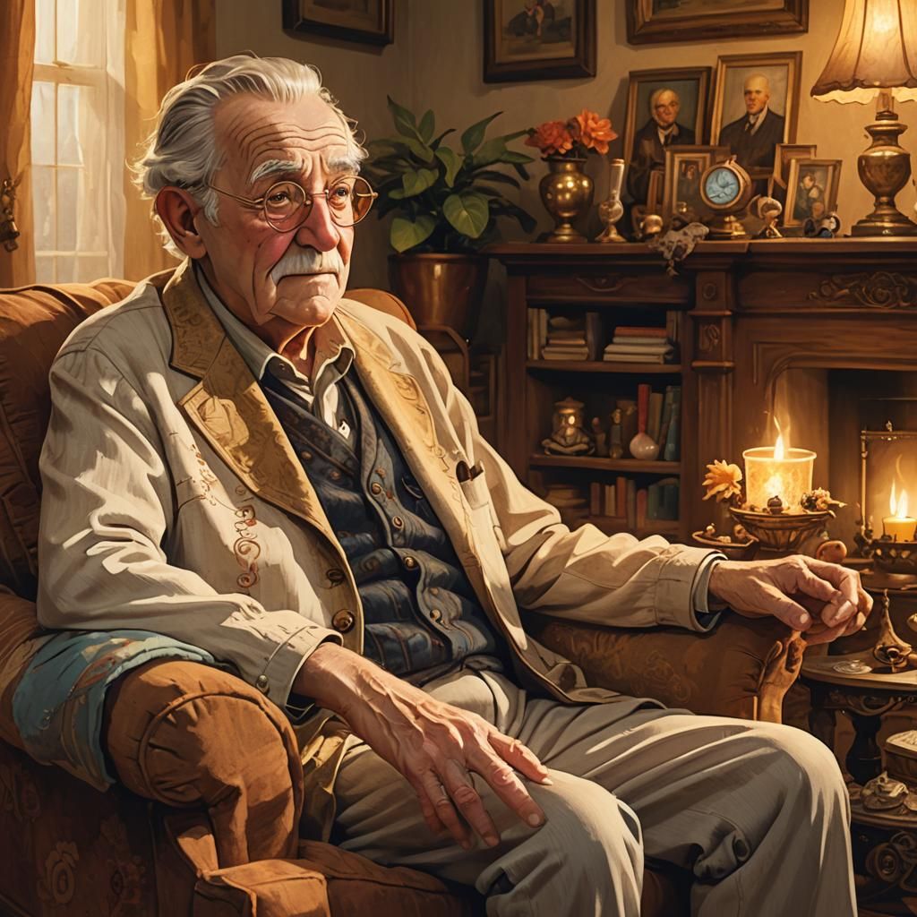 Warm Fantasy: Grandfather and Grandson in Golden Light