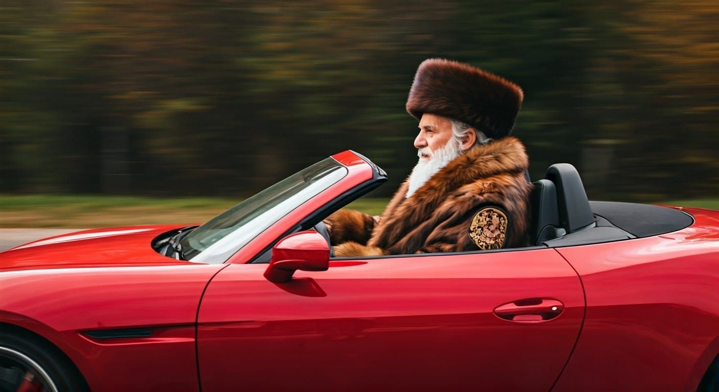 Elderly Jew Driving Sports Car in Anime Style