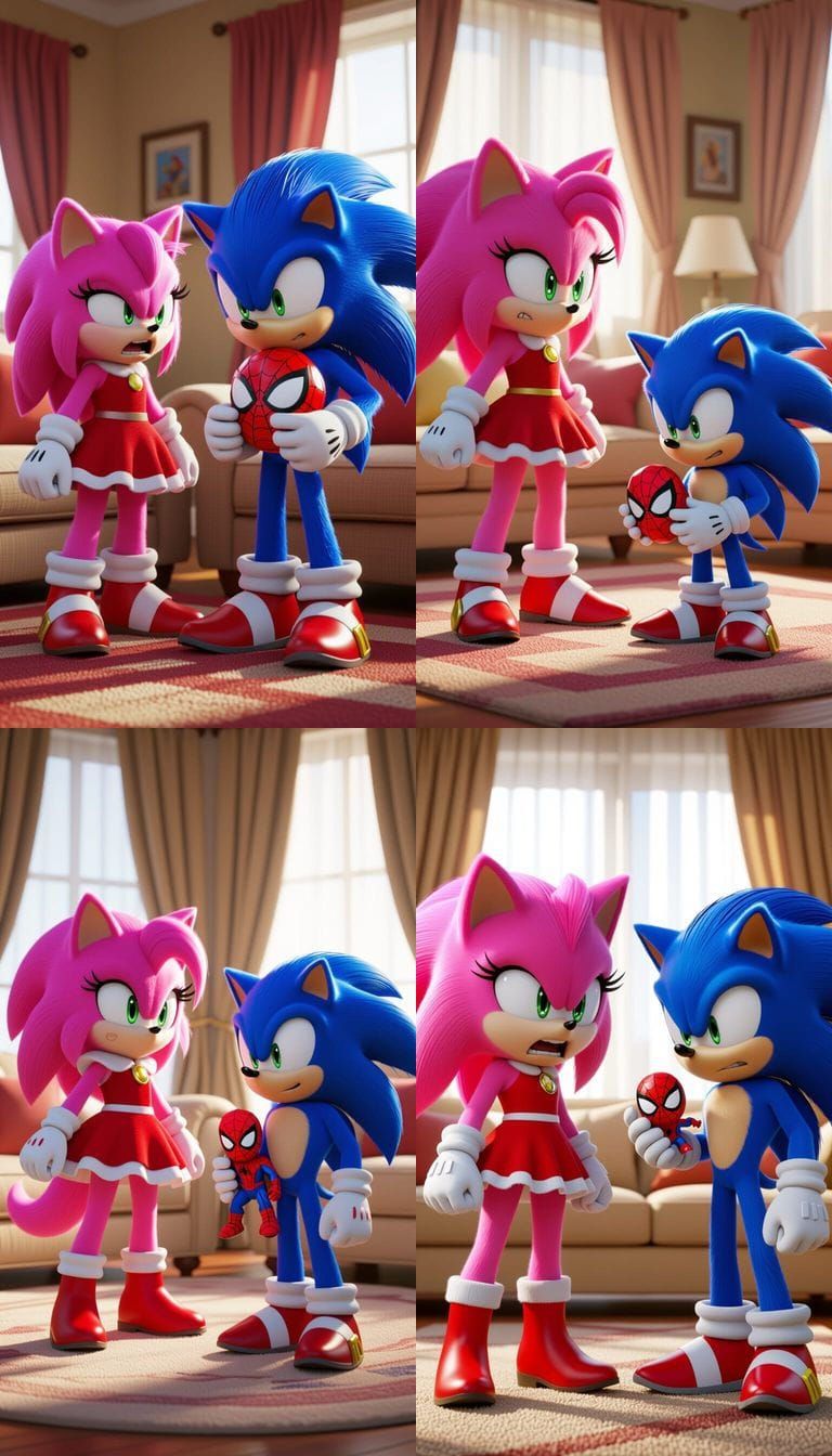 Amy Rose Scolds Sad Sonic in Realistic 3D Living Room