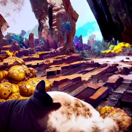 Humanoid Cat Archeologist in Detailed Matte Painting