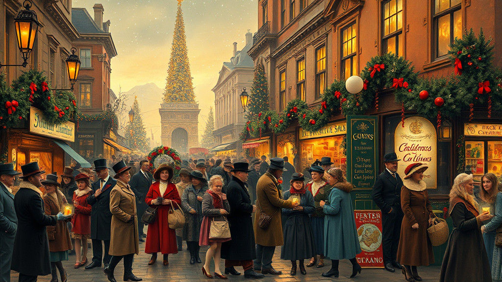 Victorian Christmas Market in Propaganda Poster Style