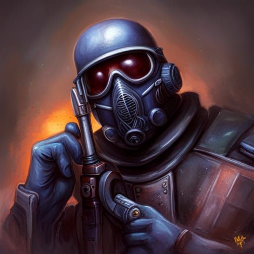 Grimdark Genestealer Cultist with Shotgun in Oil Painting St...