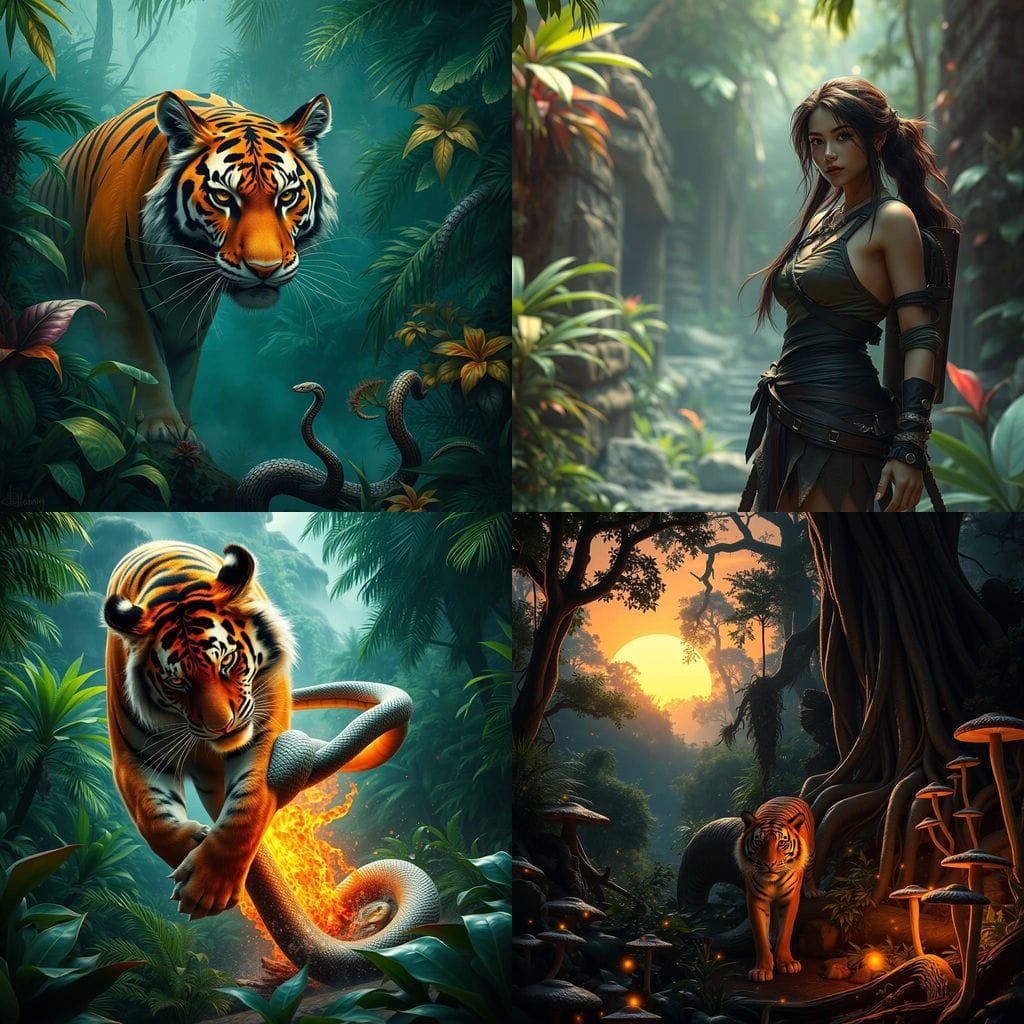 Tiger of Love, Snake of Discord in Vibrant Jungle