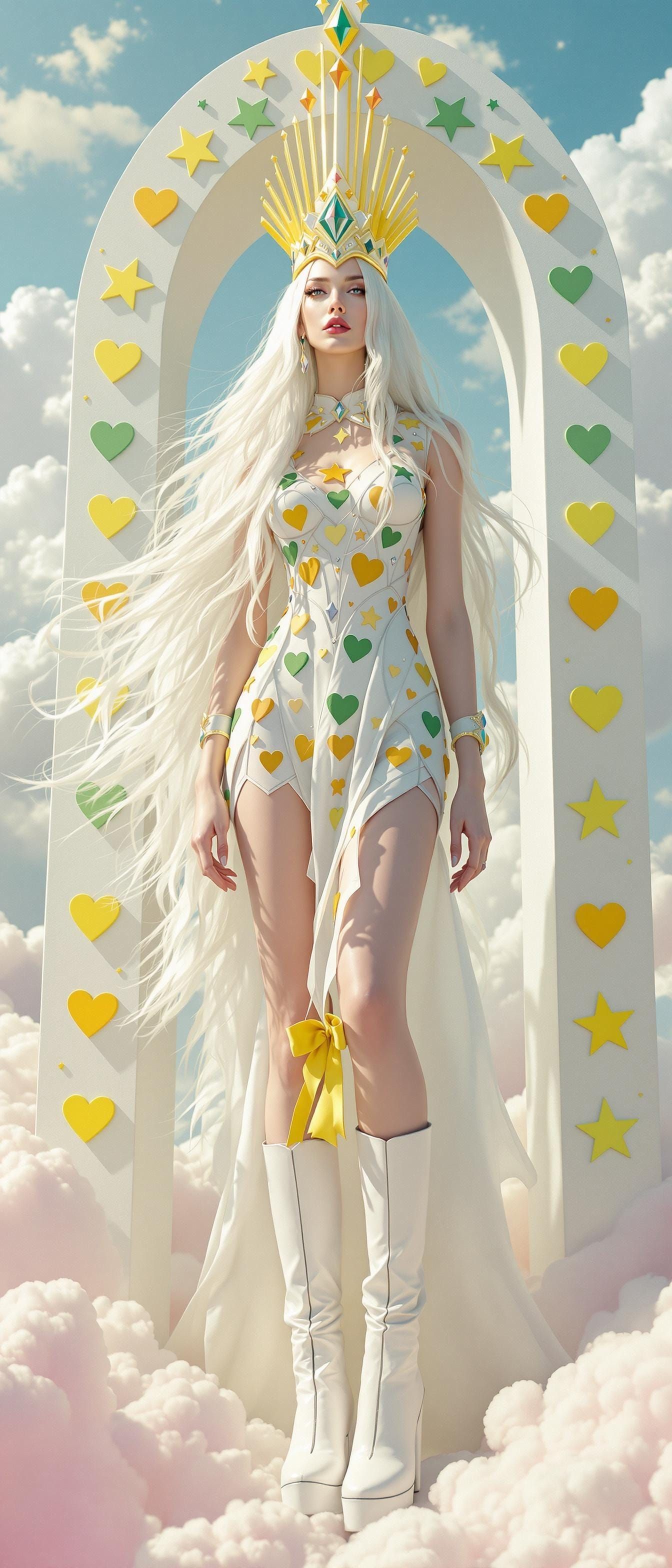 Goddess with Hearts and Stars in Cinematic Style