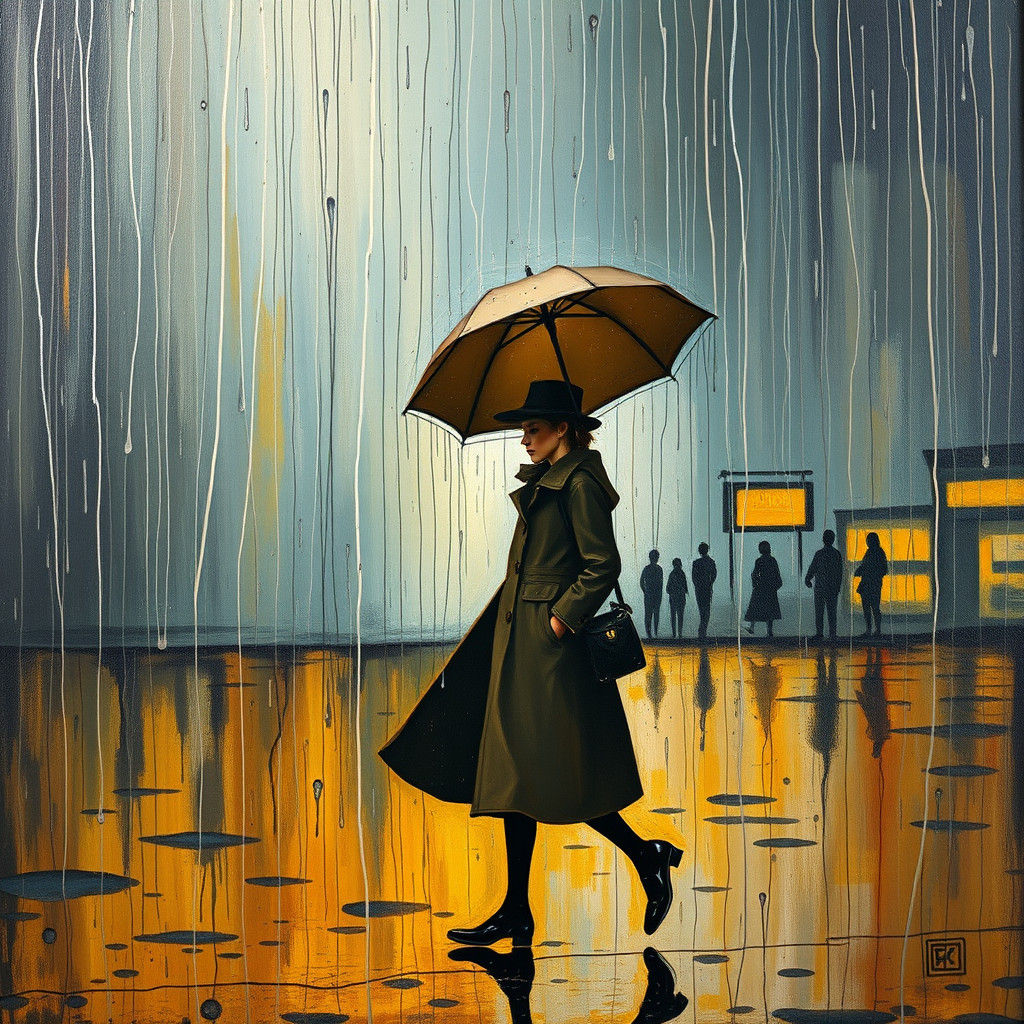 Girl in Long Coat: Surrealist Oil Painting
