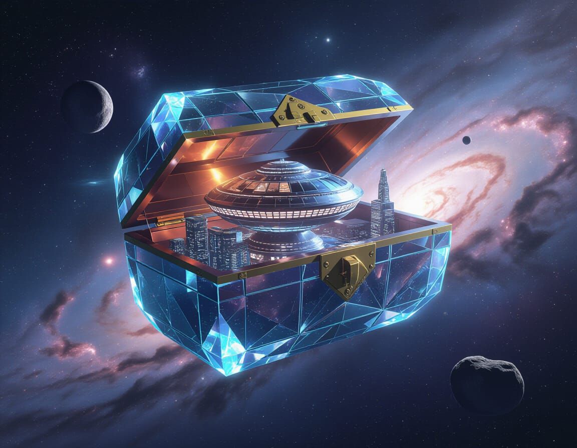 Crystalline Treasure Chest in Space: Retrofuturism