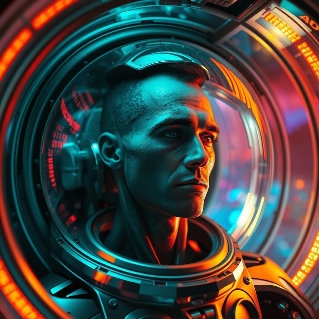 Futuristic Alien Spaceship Interior with Human Figure