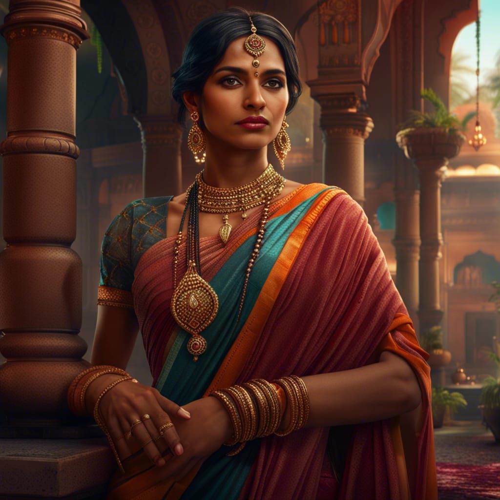 Indian Lady in Sari: Detailed Matte Painting