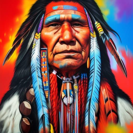 Native American Man in Graffiti Splash Art