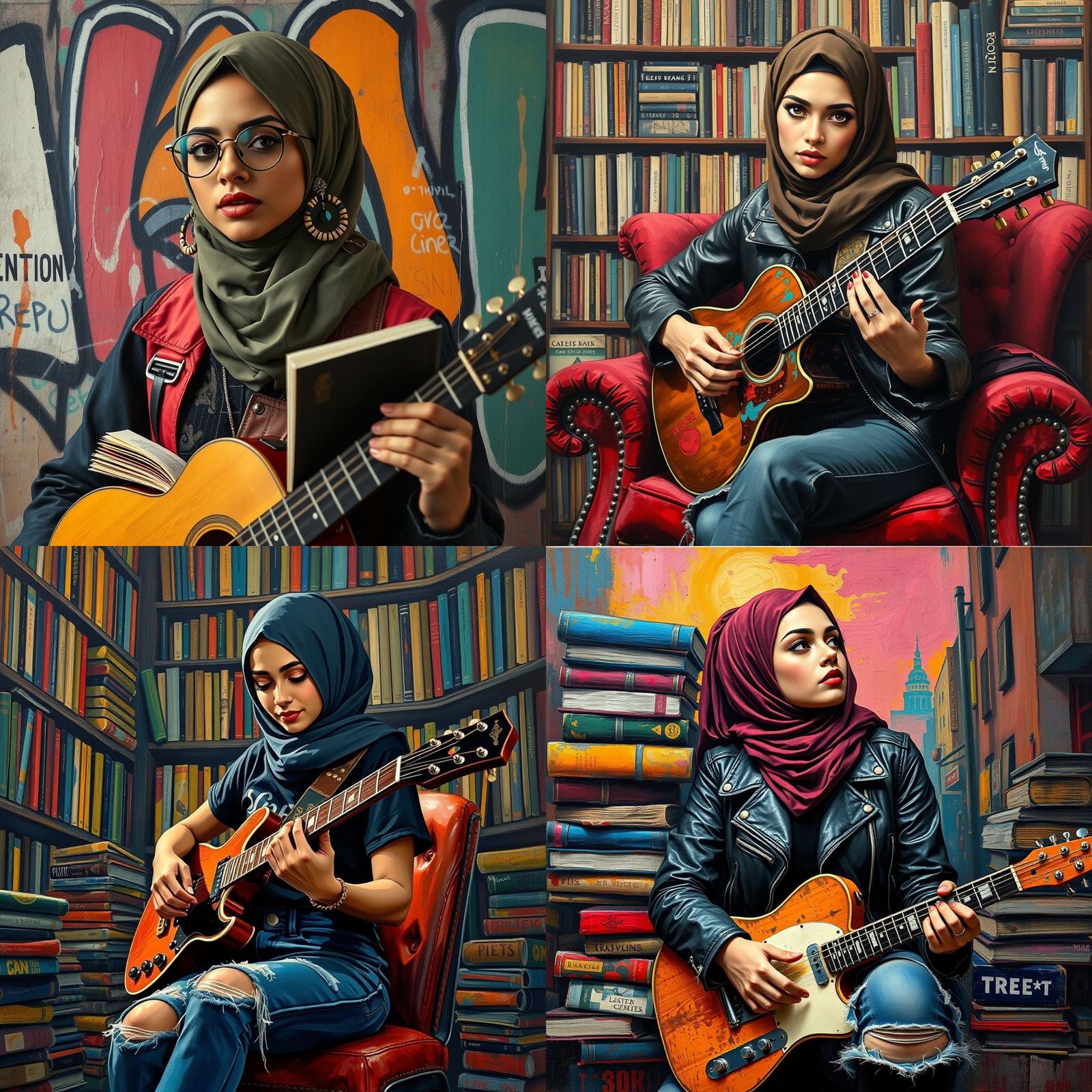 Edgy Muslim Woman in Neo-Impressionist Oil Painting