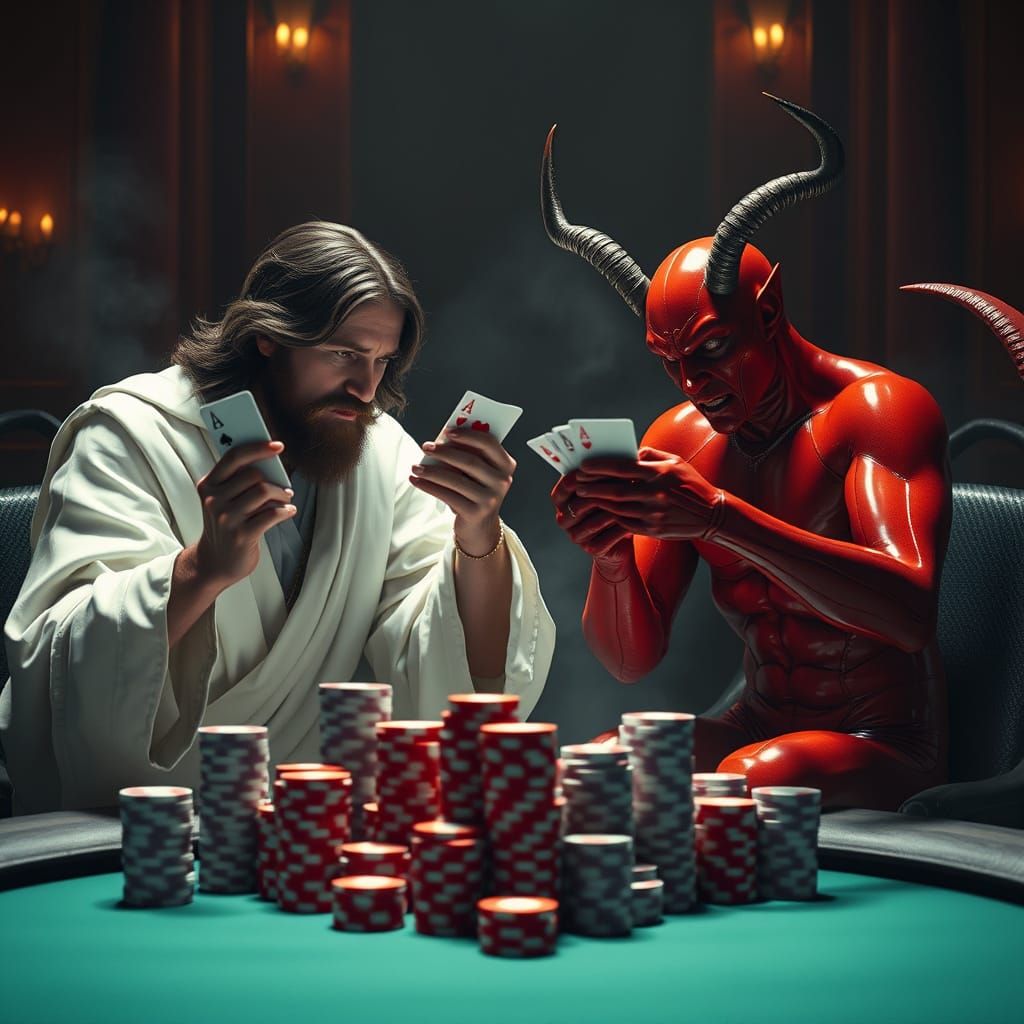 Jesus Christ and Satan Play Poker, Cinematic Style