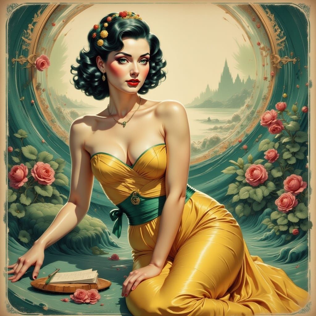 Elegant Woman in Gown: Art Nouveau Style