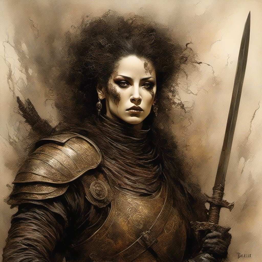 Animal Warrior Portrait in Pyrography Style