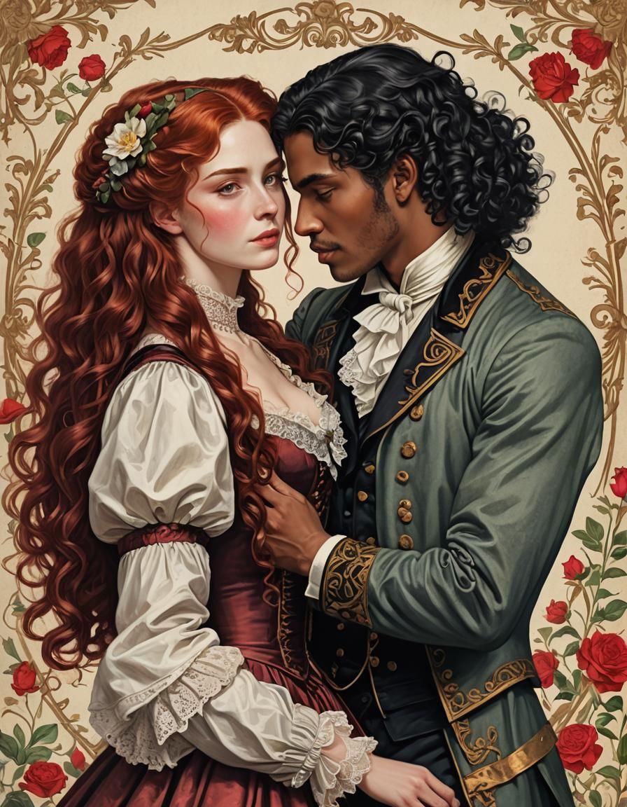 Victorian Romance Book Cover with Lovers