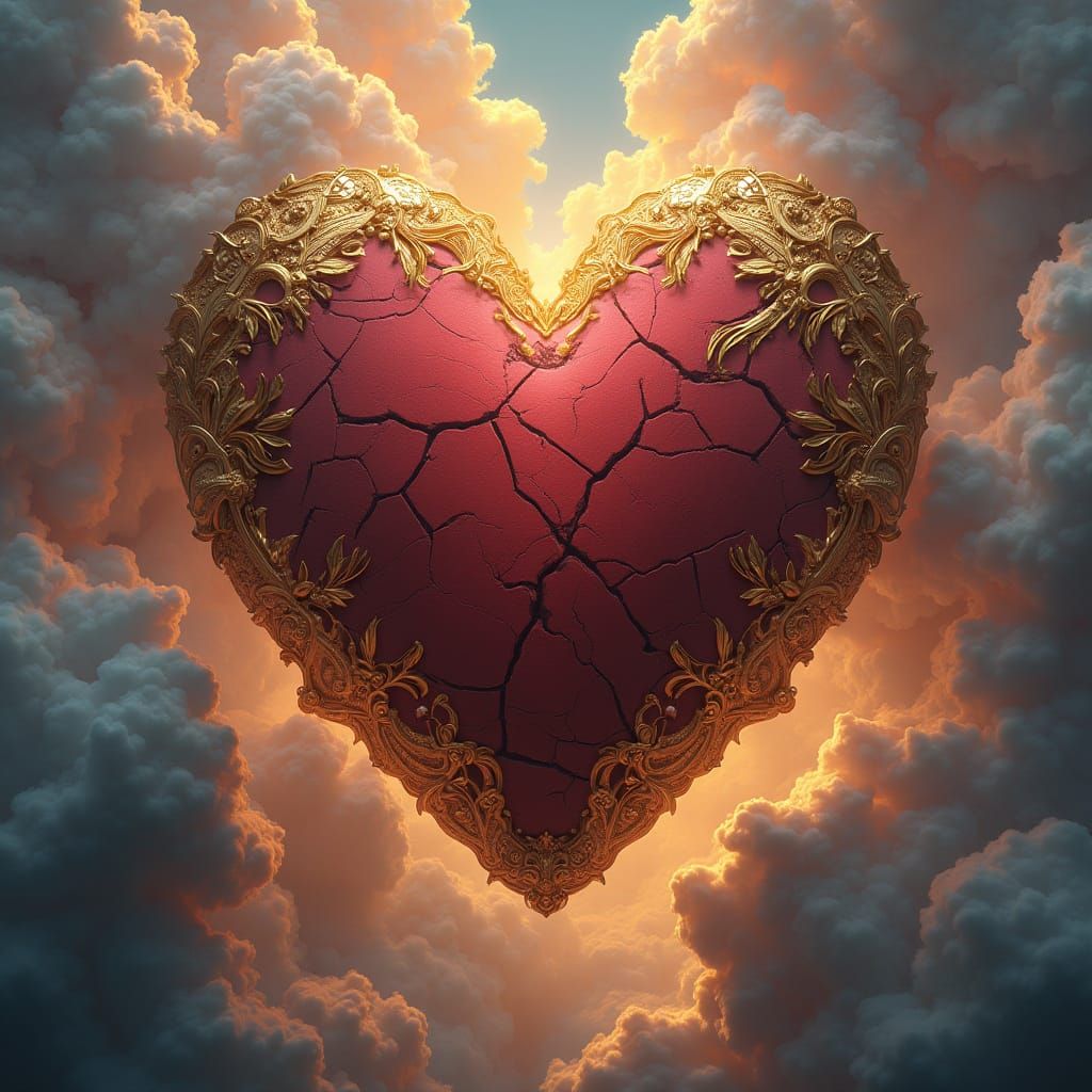 Shattered Heart in Mystical Clouds, Matte Painting