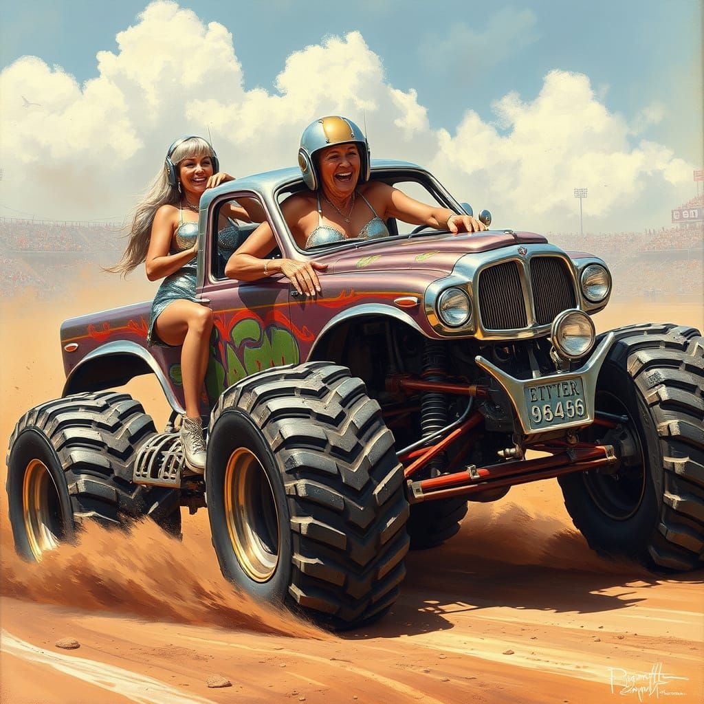 Grandmothers in Chrome Bikinis Drive Monster Trucks
