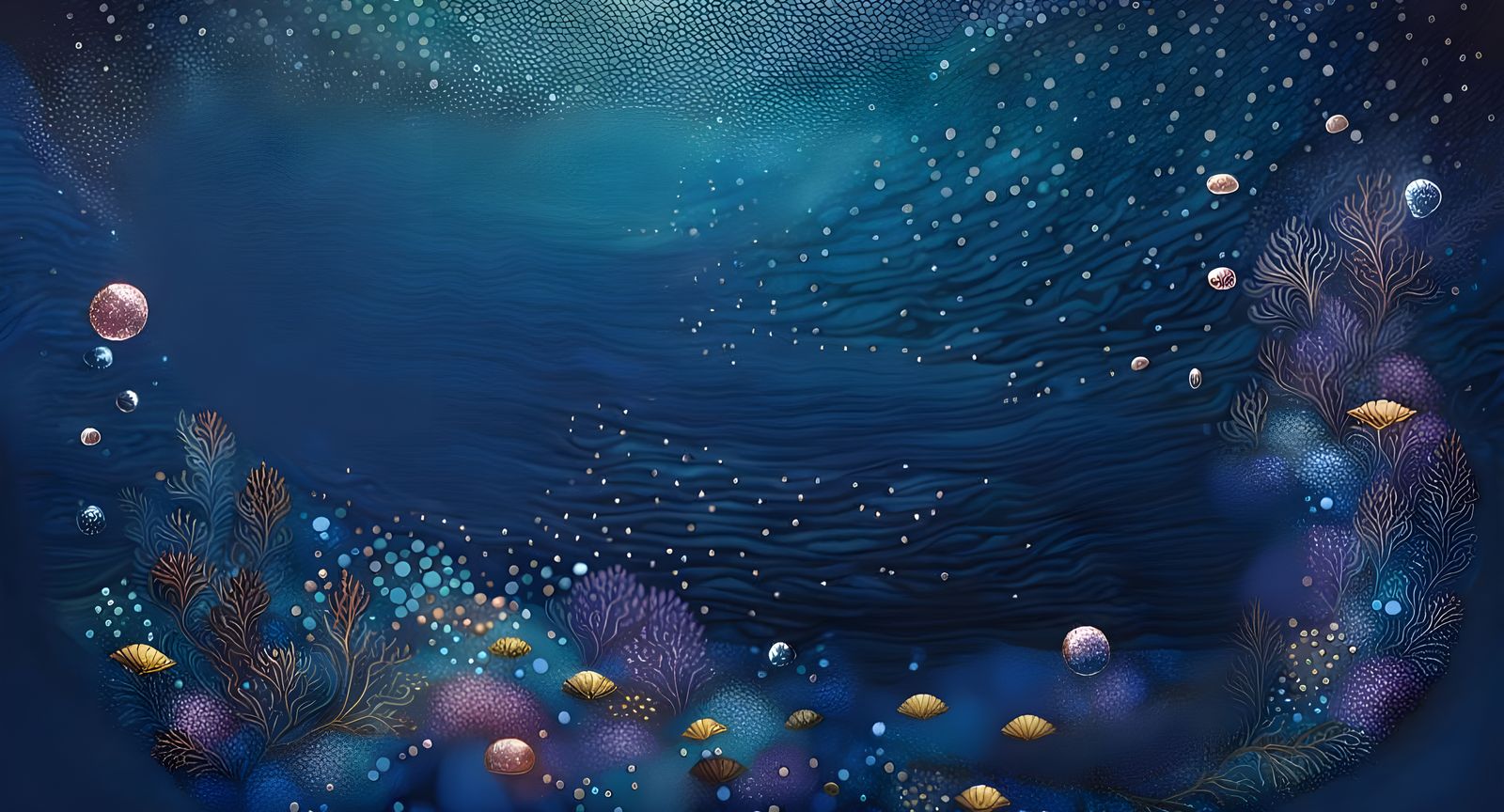 Mermaid swimming in underwater deep blue ocean