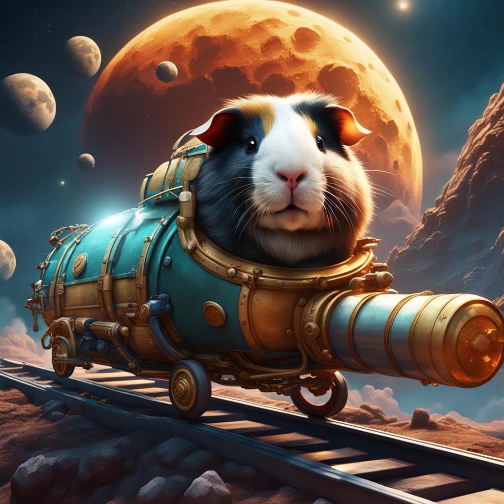 Guinea Pig's Lunar Rocket Journey: Fantasy Concept Art