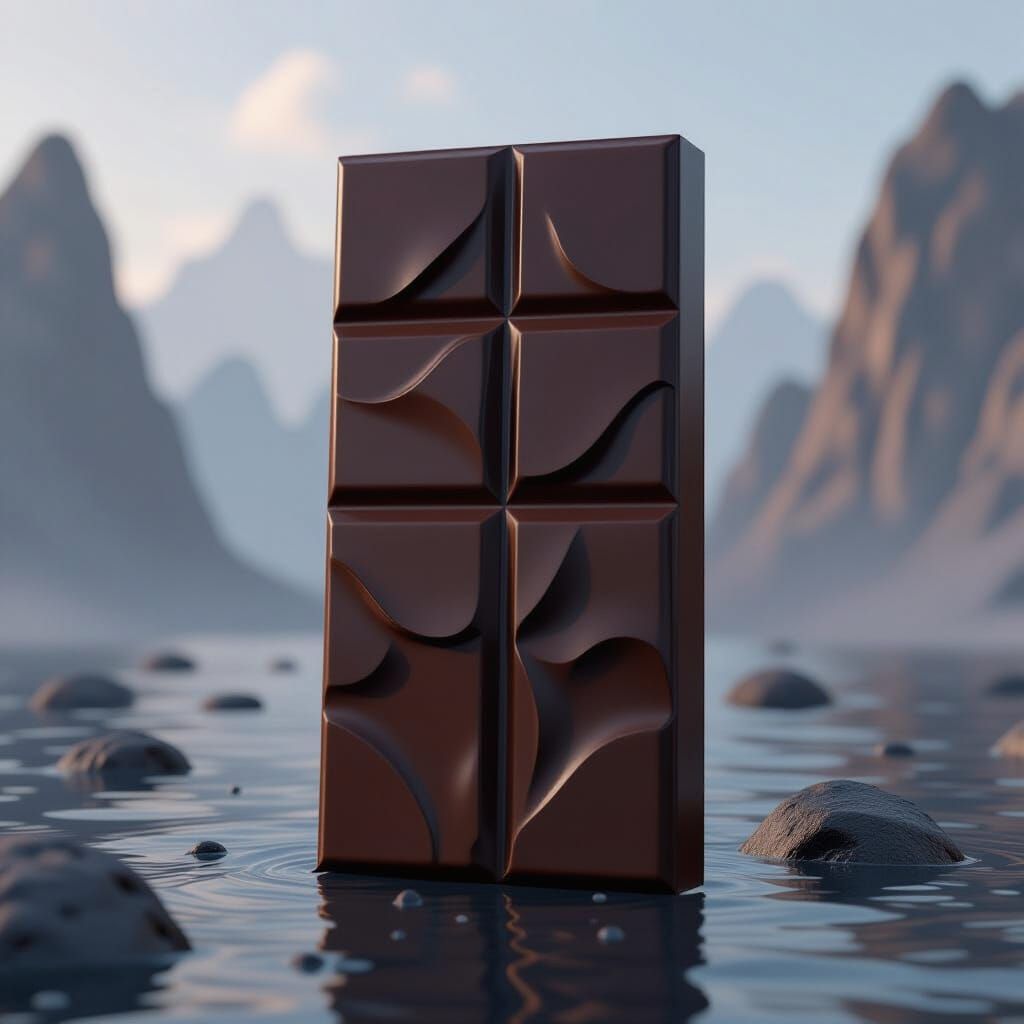 Dark Chocolate Bar in Futuristic Minimalist Style