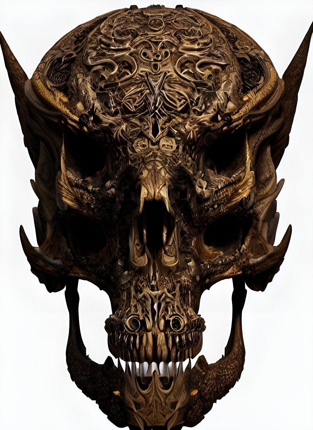 Intricate Peruvian Nephilim Dragon Skull in Aetherpunk Style