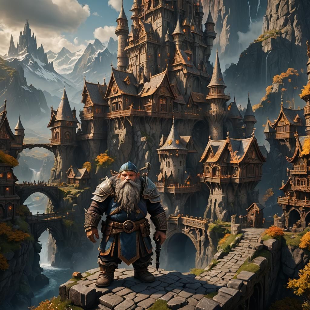 Fantastical Dwarf in Detailed Matte Painting