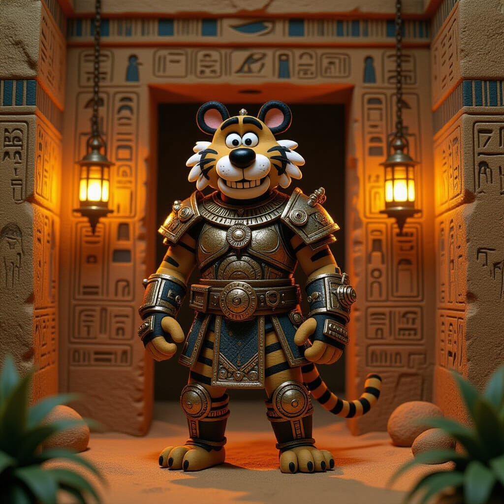 Steampunk Tiger Barbarian Guarding Egyptian Tomb
